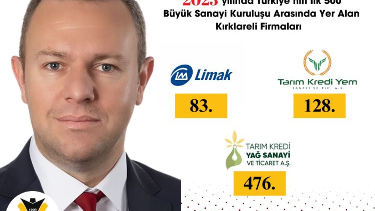 Kırklareli Ticaret ve Sanayi Odası Üyesi 3 Firma "en büyük" listede