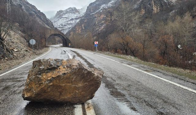 Tunceli'de sağanak nedeniyle kara yoluna kaya parçaları düştü