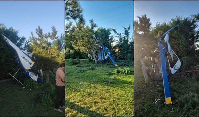 Afyonkarahisar'da bir otelin bahçesindeki ağaçlık alana helikopter düştü