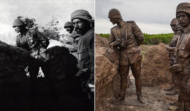 Atatürk'ün Çanakkale Savaşı'nda siperde çekilen fotoğrafı, aynı yerde yapılan anıtla ölümsüzleştirildi