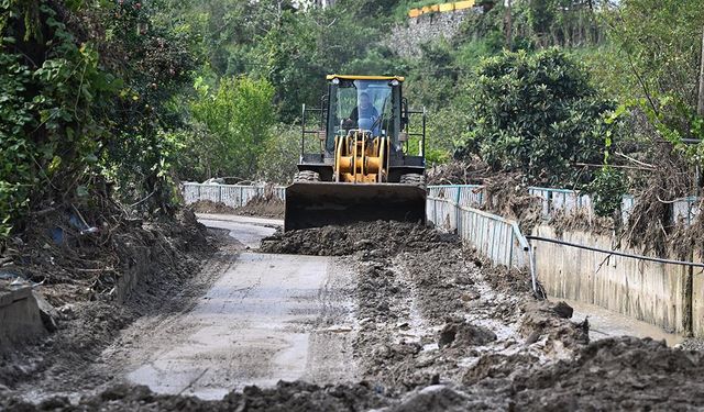 Trabzon'da taşkın ve heyelan meydana gelen ilçelerde temizlik çalışmaları sürüyor