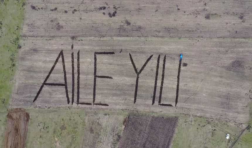 Ardahanlı çiftçi tarlasına traktörüyle "Aile Yılı" yazdı